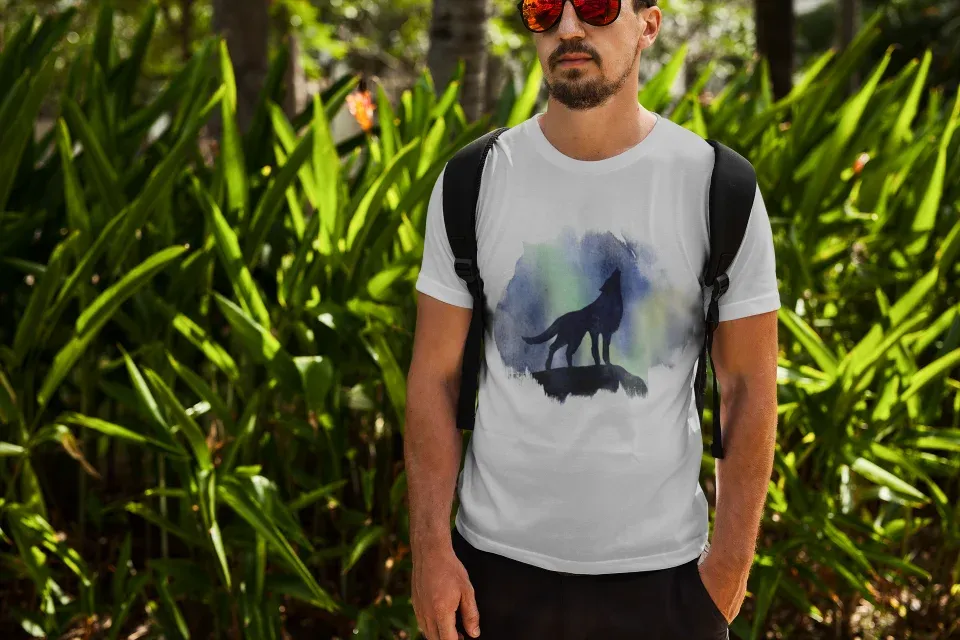 Pánské tričko s krátkým rukávem Noční vlk - Barva: Šedá, Velikost: 5XL