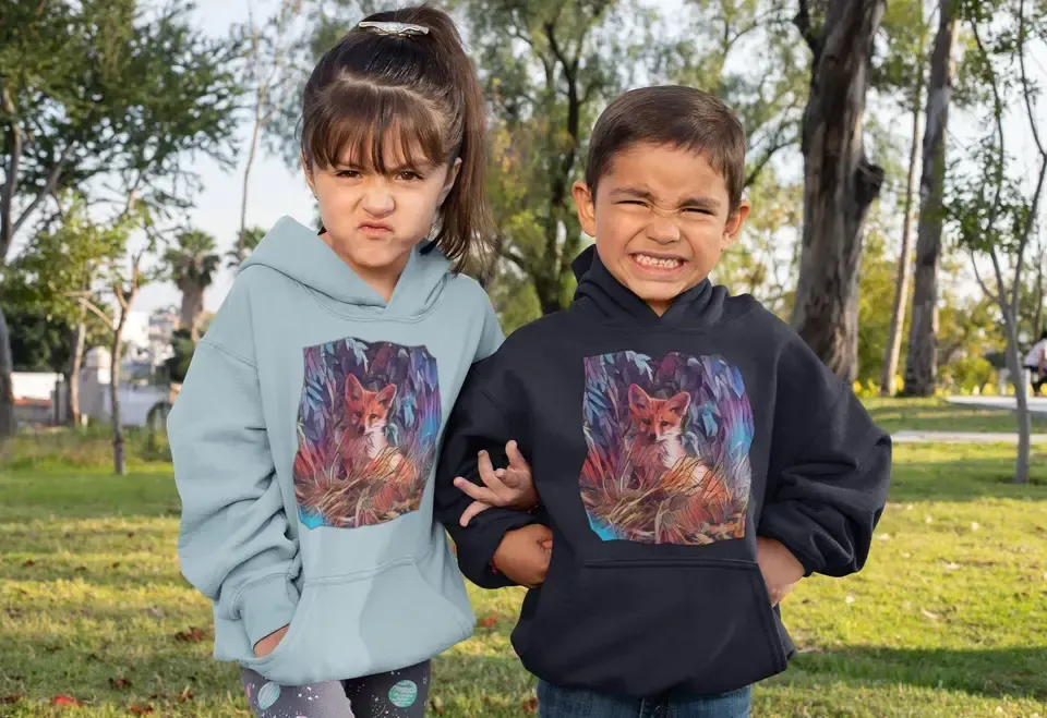 Dětská mikina s kapucí a kapsami Liška