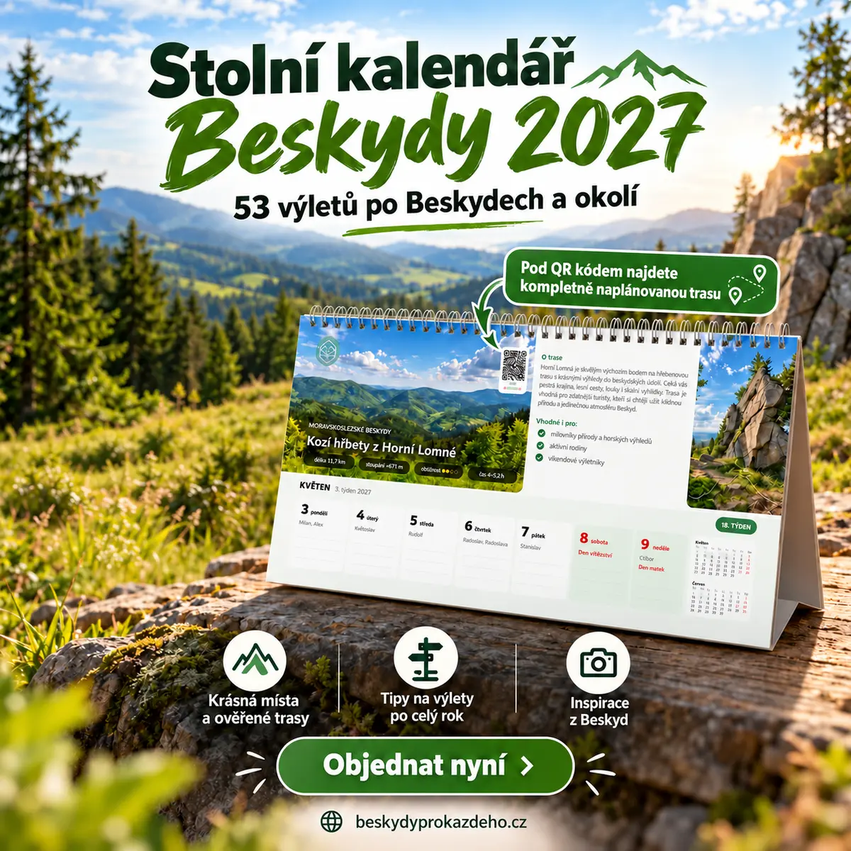 Stolní kalendář Beskydy 2027 – 53 výletů po Beskydech a okolí